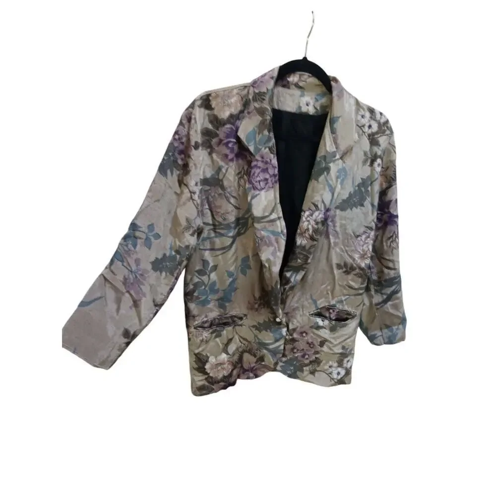 Vintage Kensington Square Blazer Petite One Button Size SP Floral Sand Rare